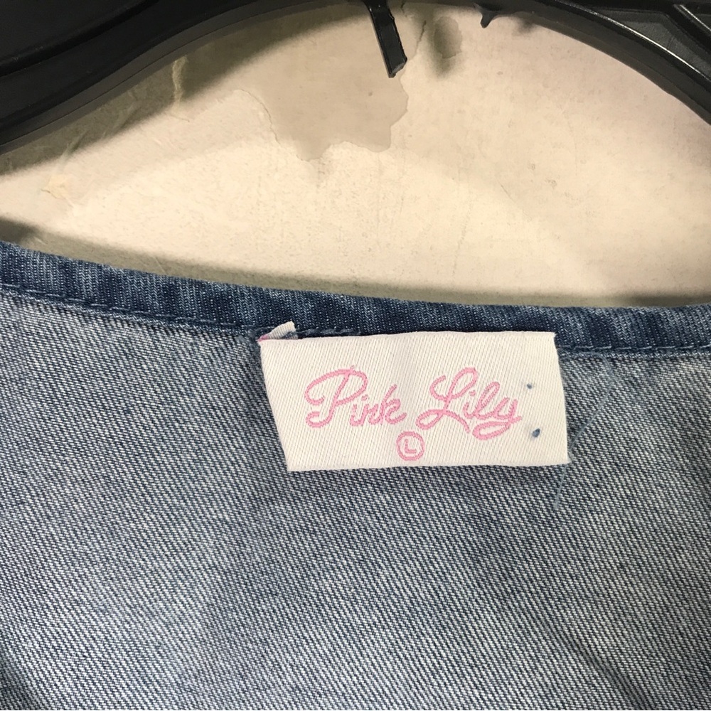 Pink Lily Short Sleeve Denim Shirt, Women's Size L - Blue - Picture 3 of 8